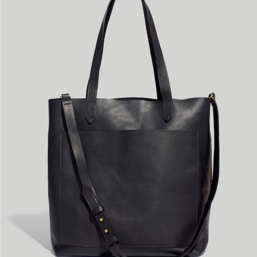 Madewell Black Leather Medium Transport Tote Bag